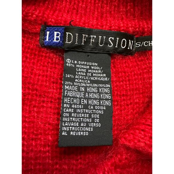 Vintage mohair cardigan sweater coat jacket red Y2K I.B. Diffusion Applique Sz S - Picture 11 of 16